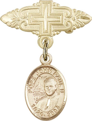 14kt Gold Filled Badge Pin With Cross St. John Paul II Baby Badge