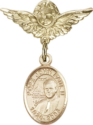 14kt Gold Small Angel w/Wings St. John Paul II Baby Badge