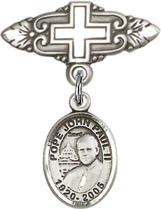 Sterling Silver Badge Pin With Cross St. John Paul II Baby Badge