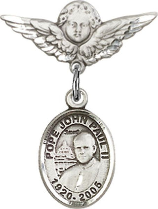 Sterling Silver Small Angel w/Wings St. John Paul II Baby Badge