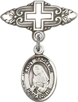 Sterling Silver Badge Pin With Cross St. Madeline Sophie Barat Baby Badge - Engravable