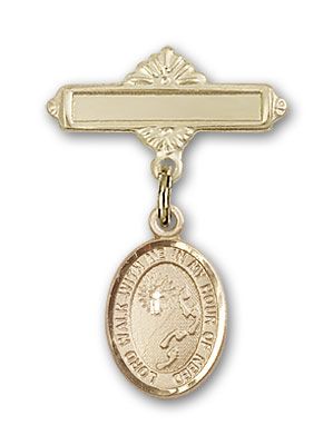 14kt Gold Polished Badge Pin Footprints / Cross Baby Badge - Engravable