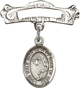 Sterling Silver Badge Pin Footprints / Cross Baby Badge - Engravable