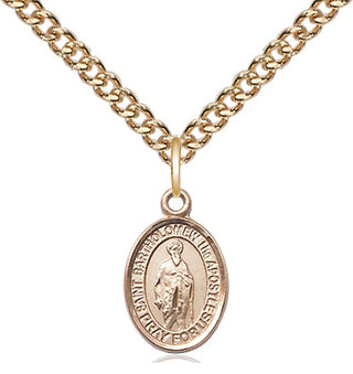 14kt Gold Saint Bartholomew the Apostle Medal Engraved Catholic Saint Jewelry