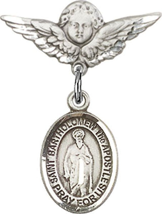 Sterling Silver Small Angel w/Wings St. Bartholomew the Apostle Baby Badge - Engravable