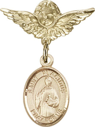 14kt Gold Filled Small Angel w/Wings St. Placidus Baby Badge - Engravable