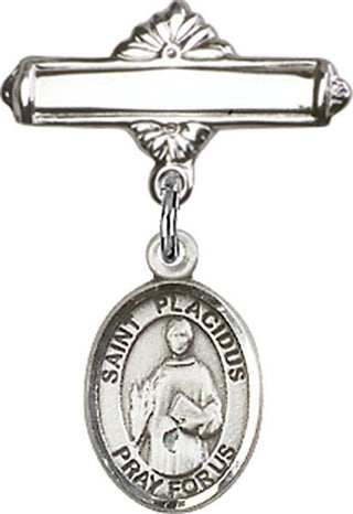 Sterling Silver Polished Badge Pin St. Placidus Baby Badge - Engravable