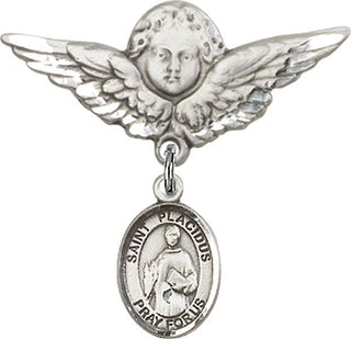 Sterling Silver Large Angel w/Wings St. Placidus Baby Badge - Engravable