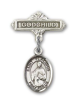 Sterling Silver Godchild St. Placidus Baby Badge - Engravable