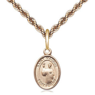14kt Gold Saint Maurus Medal Engraved Catholic Saint Jewelry