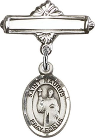 Sterling Silver Polished Badge Pin St. Maurus Baby Badge - Engravable