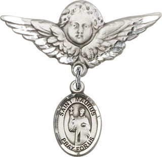 Sterling Silver Large Angel w/Wings St. Maurus Baby Badge - Engravable