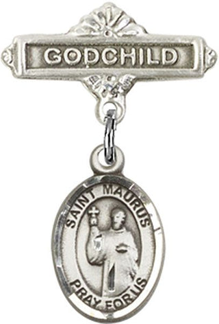 Sterling Silver Godchild St. Maurus Baby Badge - Engravable