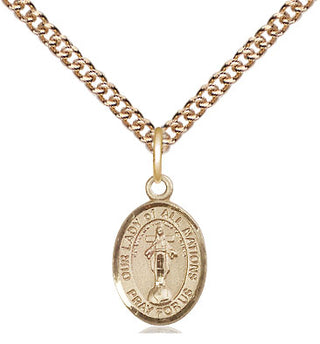 14kt Gold Our Lady of All Nations Medal Engraved Catholic Saint Jewelry