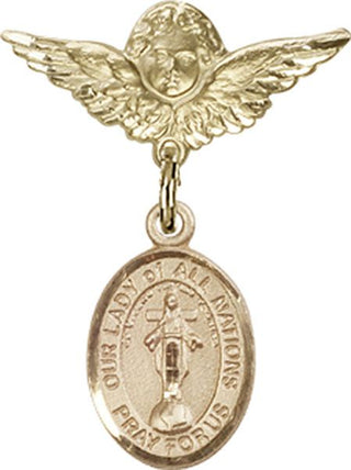 14kt Gold Filled Small Angel w/Wings O/L of All Nations Baby Badge - Engravable