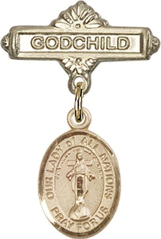 14kt Gold Filled Godchild O/L of All Nations Baby Badge - Engravable