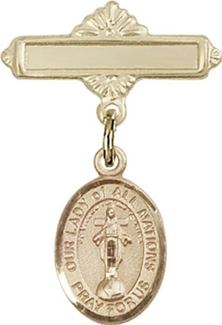 14kt Gold Polished Badge Pin O/L of All Nations Baby Badge - Engravable