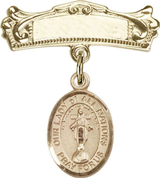 14kt Gold Badge Pin O/L of All Nations Baby Badge - Engravable