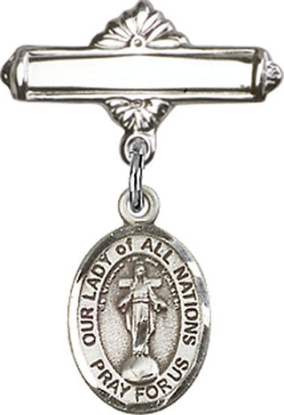 Sterling Silver Polished Badge Pin O/L of All Nations Baby Badge - Engravable
