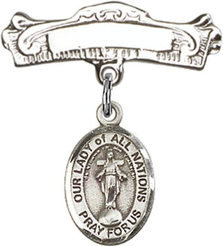 Sterling Silver Badge Pin O/L of All Nations Baby Badge - Engravable