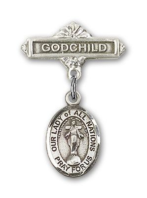 Sterling Silver Godchild O/L of All Nations Baby Badge - Engravable