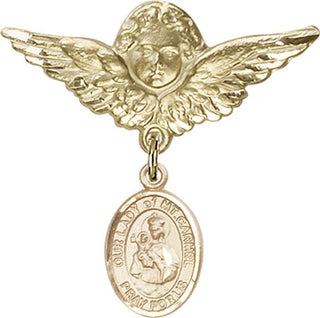 14kt Gold Filled Large Angel w/Wings O/L of Mount Carmel Baby Badge