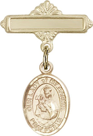 14kt Gold Polished Badge Pin O/L of Mount Carmel Baby Badge