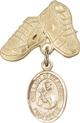 14kt Gold Baby Boots O/L of Mount Carmel Baby Badge