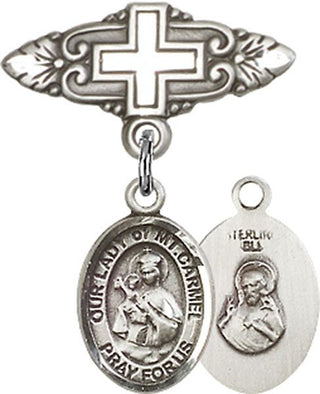 Sterling Silver Badge Pin With Cross O/L of Mount Carmel Baby Badge