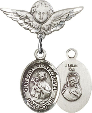 Sterling Silver Small Angel w/Wings O/L of Mount Carmel Baby Badge