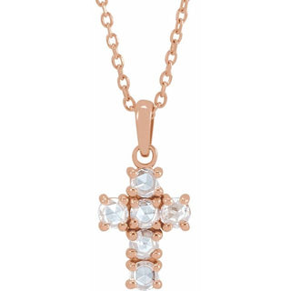 14K Rose 1/4 CTW Rose-Cut Natural Diamond Cross 16-18" Necklace