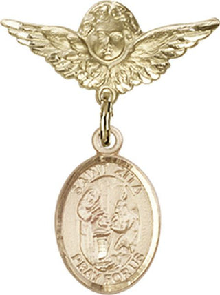 14kt Gold Filled Small Angel w/Wings St. Zita Baby Badge - Engravable