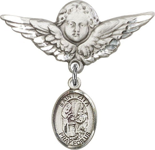 Sterling Silver Large Angel w/Wings St. Zita Baby Badge - Engravable