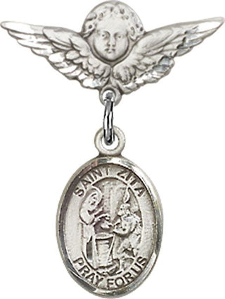 Sterling Silver Small Angel w/Wings St. Zita Baby Badge - Engravable