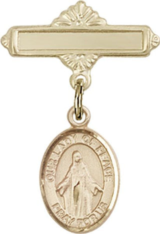 14kt Gold Polished Badge Pin O/L of Peace Baby Badge - Engravable