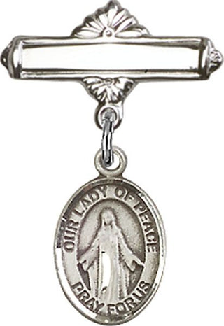 Sterling Silver Polished Badge Pin O/L of Peace Baby Badge - Engravable