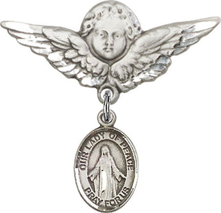 Sterling Silver Large Angel w/Wings O/L of Peace Baby Badge - Engravable