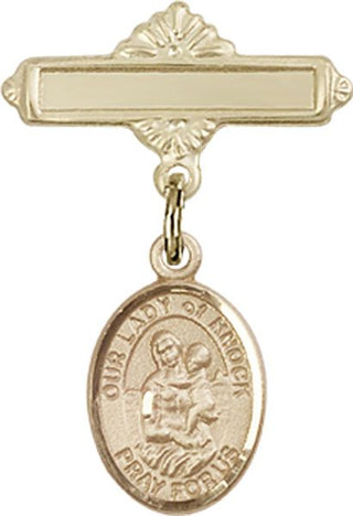 14kt Gold Polished Badge Pin O/L of Knock Baby Badge - Engravable