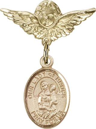 14kt Gold Small Angel w/Wings O/L of Knock Baby Badge - Engravable