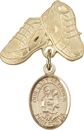 14kt Gold Baby Boots O/L of Knock Baby Badge - Engravable