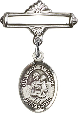 Sterling Silver Polished Badge Pin O/L of Knock Baby Badge - Engravable