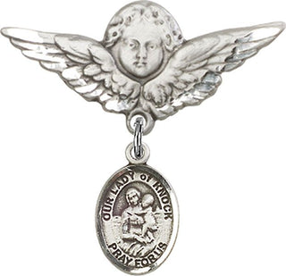 Sterling Silver Large Angel w/Wings O/L of Knock Baby Badge - Engravable