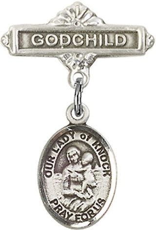 Sterling Silver Godchild O/L of Knock Baby Badge - Engravable