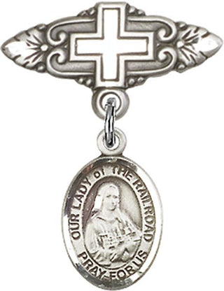 Sterling Silver Badge Pin With Cross O/L of the Railroad Baby Badge - Engravable