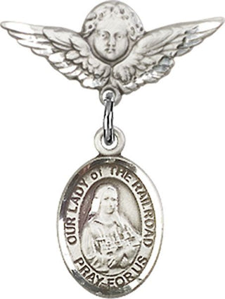 Sterling Silver Small Angel w/Wings O/L of the Railroad Baby Badge - Engravable