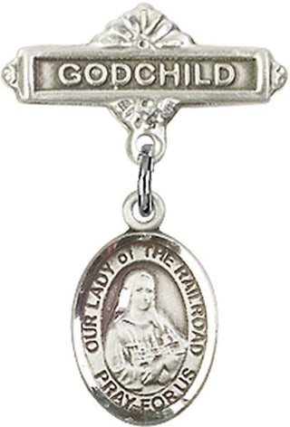 Sterling Silver Godchild O/L of the Railroad Baby Badge - Engravable