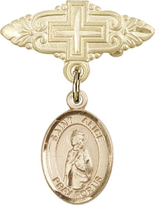 14kt Gold Filled Badge Pin With Cross St. Alice Baby Badge - Engravable