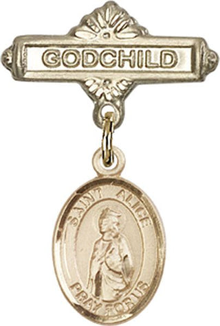 14kt Gold Filled Godchild St. Alice Baby Badge - Engravable