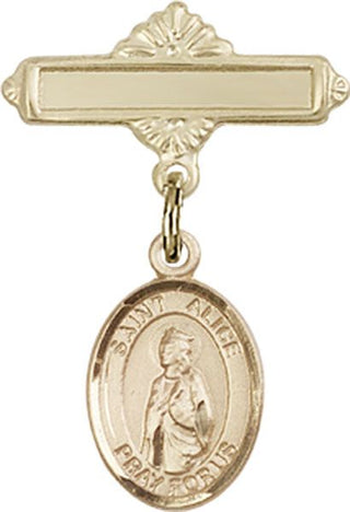14kt Gold Polished Badge Pin St. Alice Baby Badge - Engravable