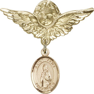 14kt Gold Large Angel w/Wings St. Alice Baby Badge - Engravable